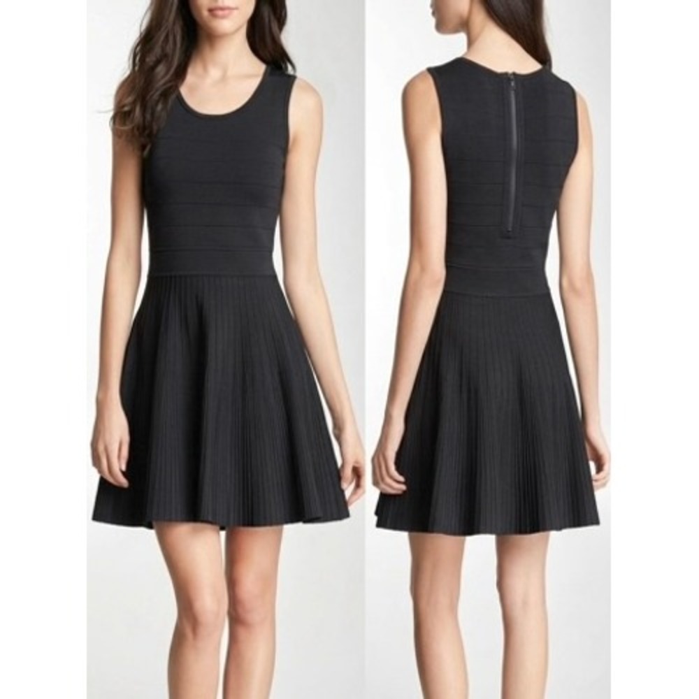 Pink Tartan Anica Black Power Stretch Knit Fit Flare Pleated‎ Bandage Dress XS